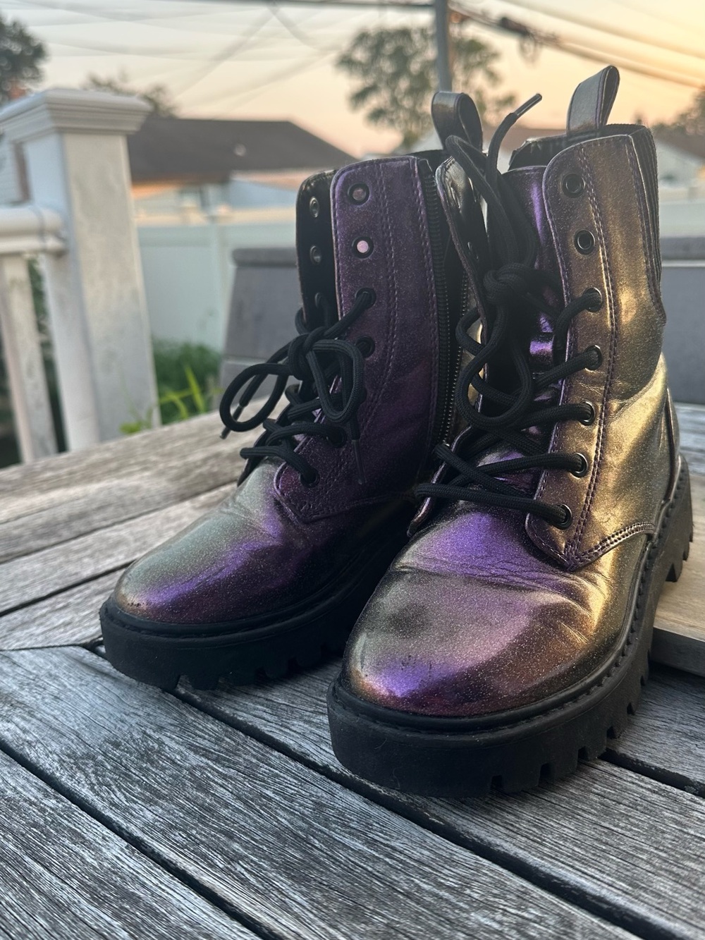 art class Iridescent Purple Lace-Up Combat Boots